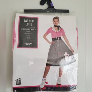 Car Hop Cutie Pink and Black Skirt Set Costume Womens Size Xl 14-16